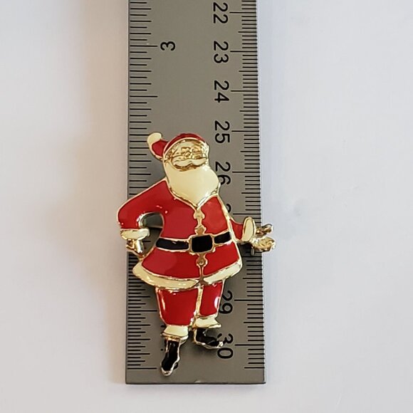 Vintage Santa Claus Christmas Enamel Brooch Pin with Gold Tone RARE - Picture 7 of 8